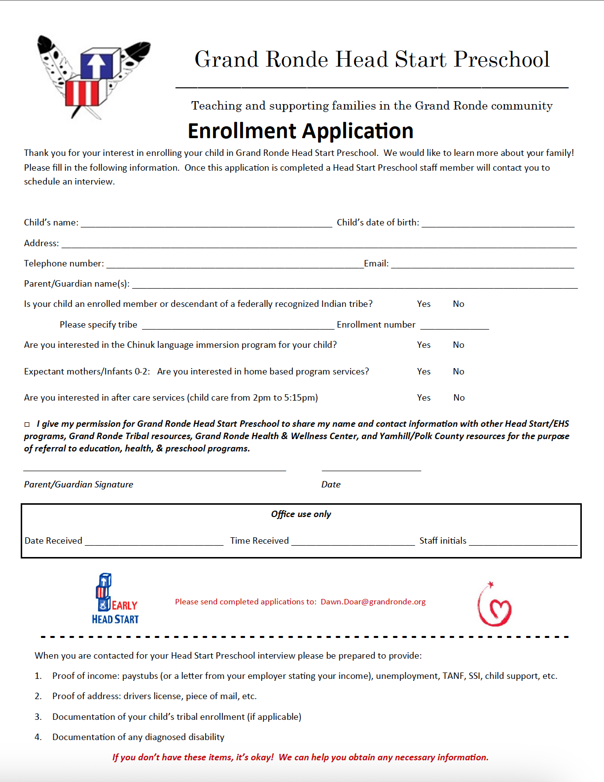 Head Start Application